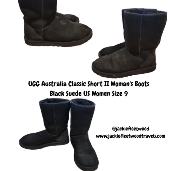 UGG Australia Classic Short II Woman's Boots Black Suede US Women Size 9 - Picture 1 of 16